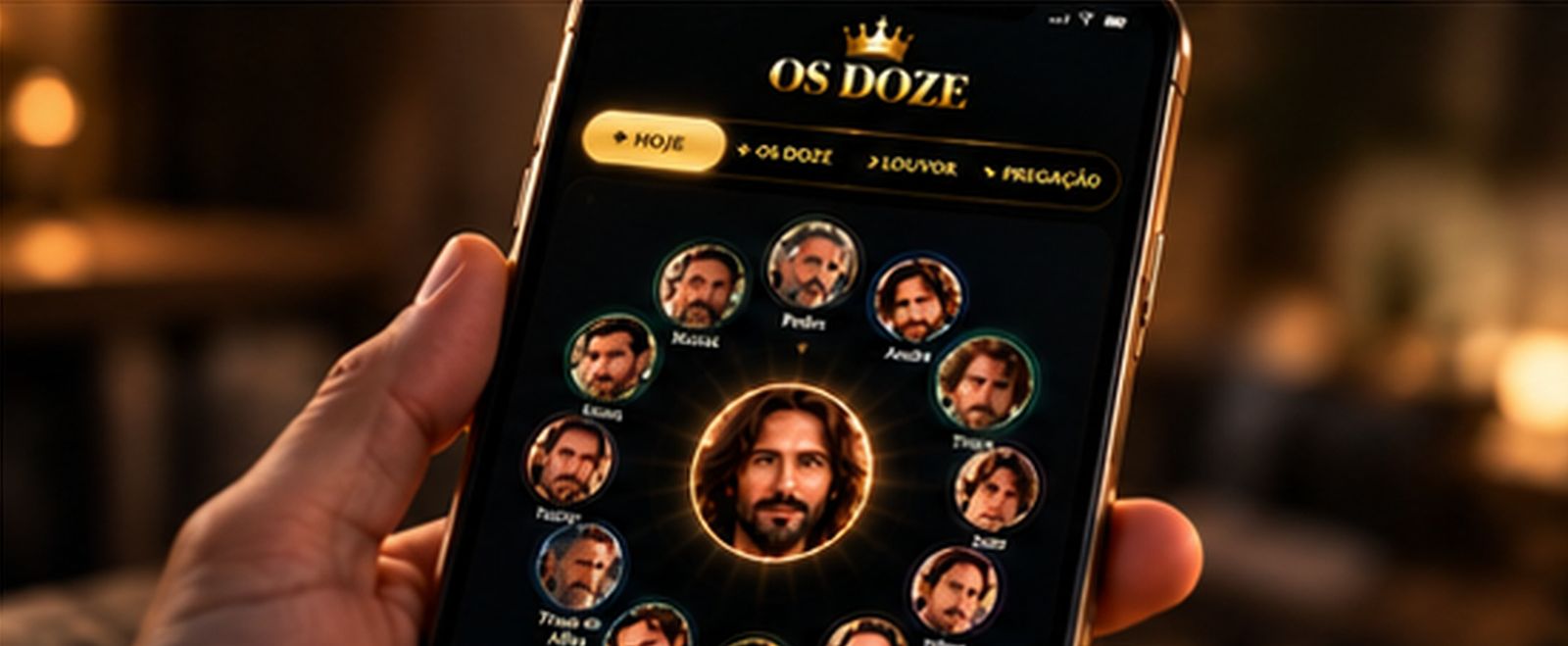Aba Os Doze com Jesus ao centro e os doze discípulos ao redor